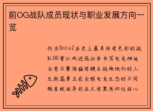 前OG战队成员现状与职业发展方向一览